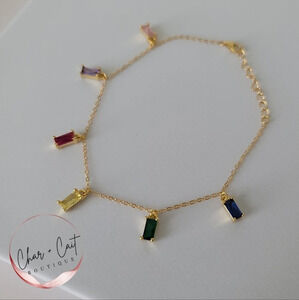 Gold Chain Bracelet with Rainbow Baguette Crystals